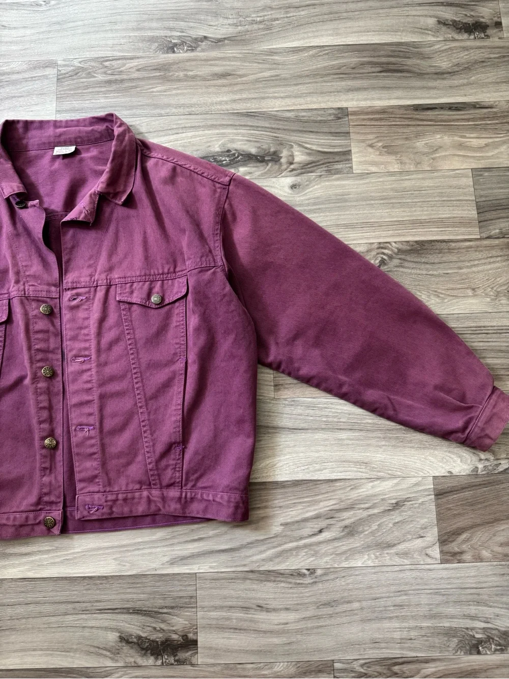 Vintage Overdyed Burgundy Purple Denim Trucker Jacket 100% Cotton Size L/XL
